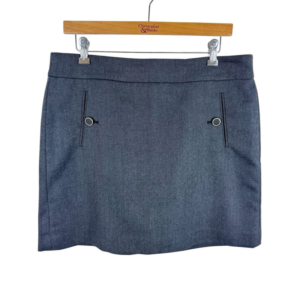 LOFT Dark Gray Tweed Straight‎ Lined Mini Above Knee Skirt Pockets Size 12P